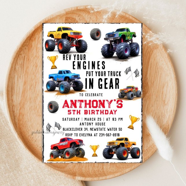 Convite de Aniversário da Equipe de Caminhão Monst (Monster Truck Team Birthday Party Invitation
)