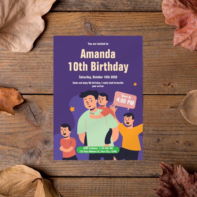 Convite de aniversário da família Bold e Divertida (Criador carregado)