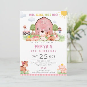 Convite de Aniversário da Fazenda Rosa Animais do