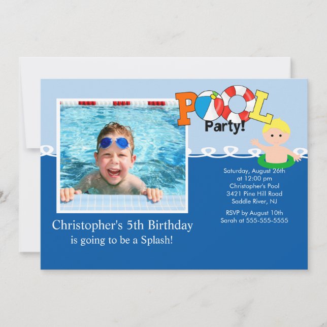 Convite de Aniversário da Festa de PISCINA de Verã (Frente)
