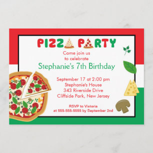 Convite de aniversário da Festa de Pizza para Cri