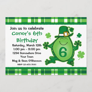 Convite de Aniversário da festa do sapo Leprechaun