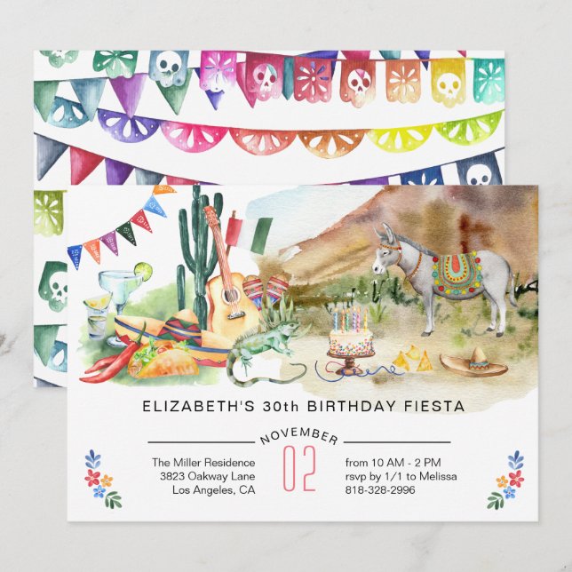 Convite de Aniversário da Festa Mexicana (Frente/Verso)