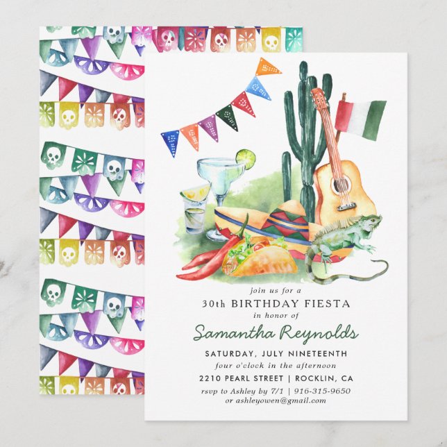 Convite de Aniversário da Festa Mexicana (Frente/Verso)