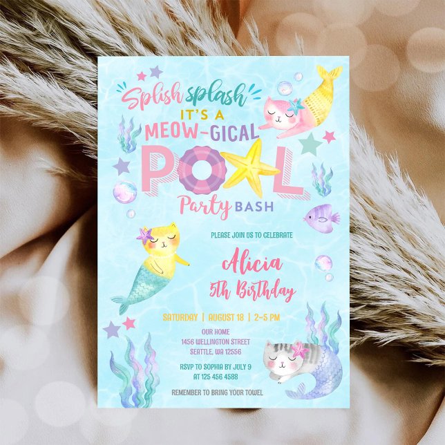 Convite de Aniversário da Festa na Piscina da Gati (Criador carregado)