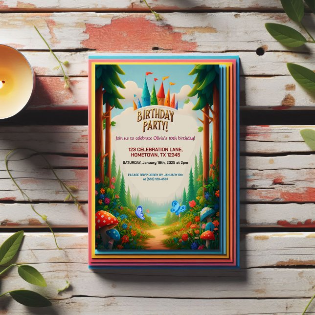 Convite de Aniversário da Floresta Fairytale (Criador carregado)