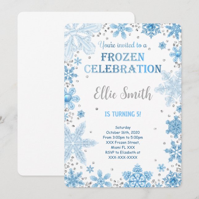 Convite de Aniversário da Frozen Editável (Frente/Verso)