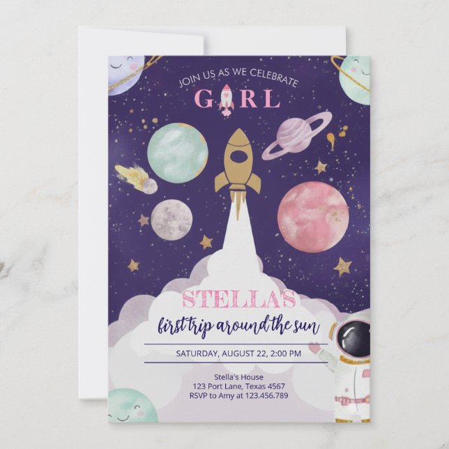 Convite de Aniversário da Galáxia da Nave Espacial (Frente)