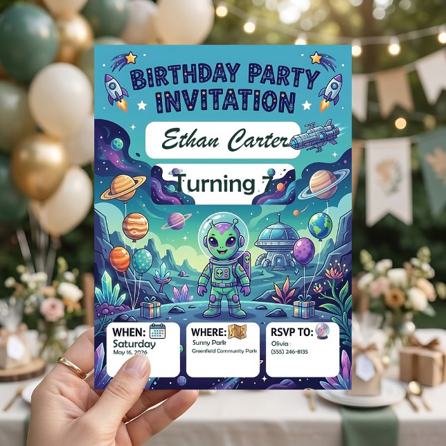 Convite de Aniversário da Galáxia - Personalizável (Criador carregado)