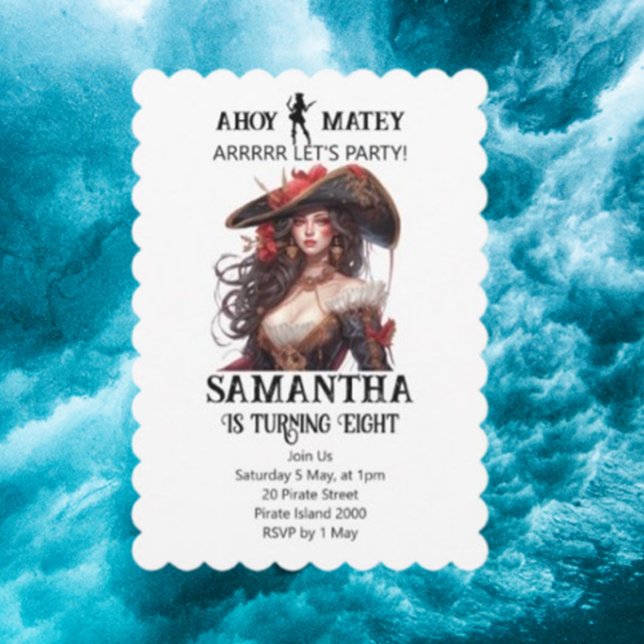 Convite de Aniversário da Garota da Festa Pirata (Celebrate your special day with a fun Pirate Party Birthday Girl Invitation!)