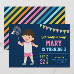 Convite de Aniversário da Garota de Badminton Fofa
