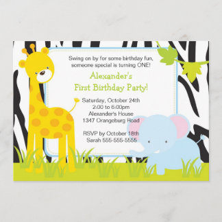 Convite de aniversário da Girafa Safari Selgle