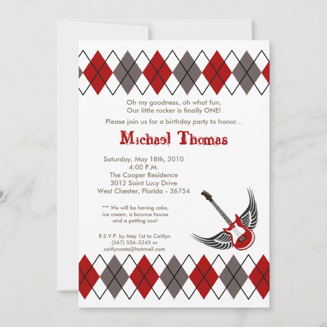 convite de aniversário da guitarra do punk rock do (Frente)