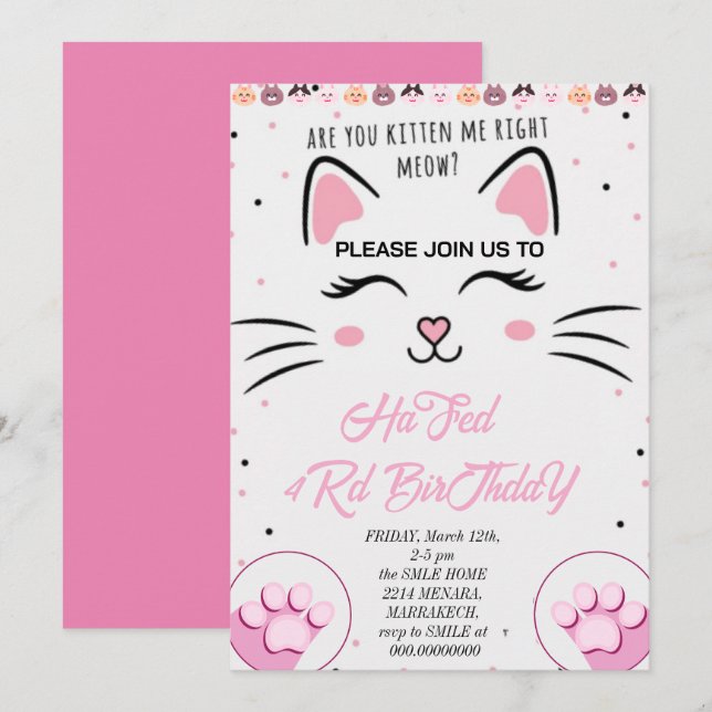 Convite de Aniversário da Kitty e Amigos, Imprimív (Frente/Verso)