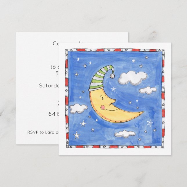 Convite de Aniversário da Lua Feliz Personalizado (Frente/Verso)