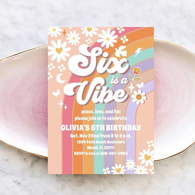 Convite de Aniversário da Margarida Arco-Íris Retr (Criador carregado)