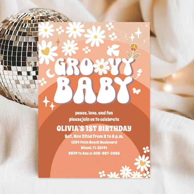 Convite de Aniversário da Margarida Retro Groovy (Criador carregado)