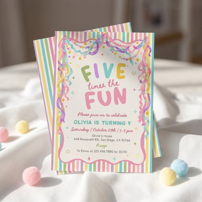 Convite de Aniversário da Menina Cinco Vezes o Fun (Criador carregado)