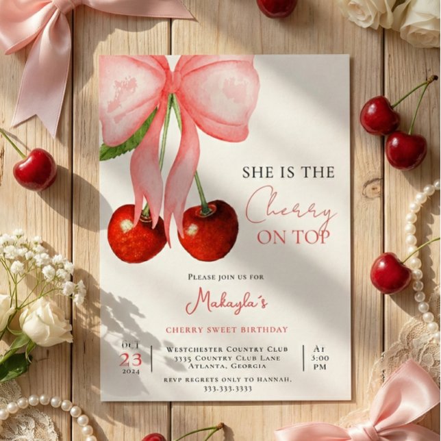 Convite de Aniversário da Menina Coquette Cherry o (Criador carregado)