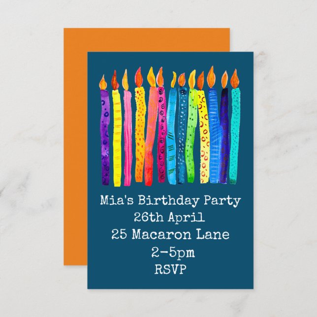 Convite de aniversário da menina das velas d'água (Frente/Verso)