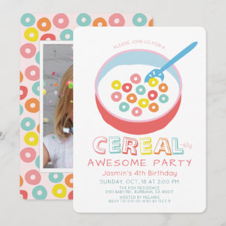 Convite de Aniversário da Menina de Cereal Rosa In