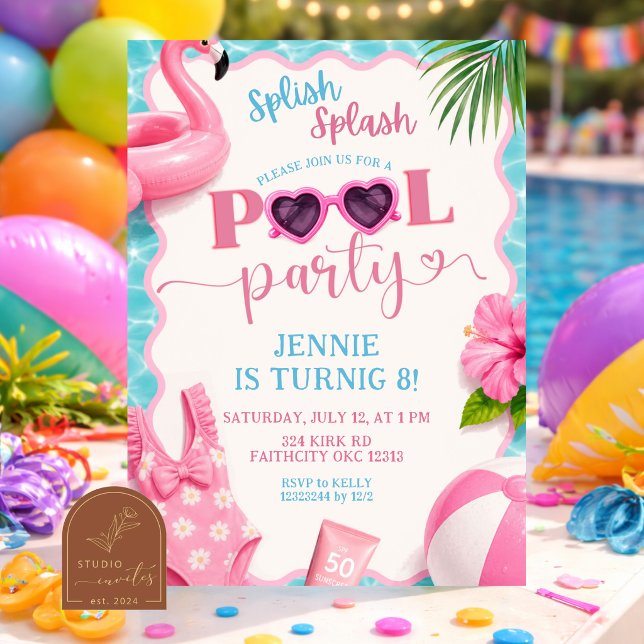 Convite de aniversário da menina de festa na pisci (Criador carregado)