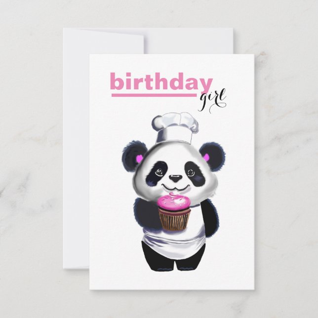 Convite de Aniversário da Menina de Urso Panda Bon (Frente)