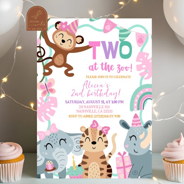Convite de aniversário da MENINA DOIS no ZOO (Criador carregado)