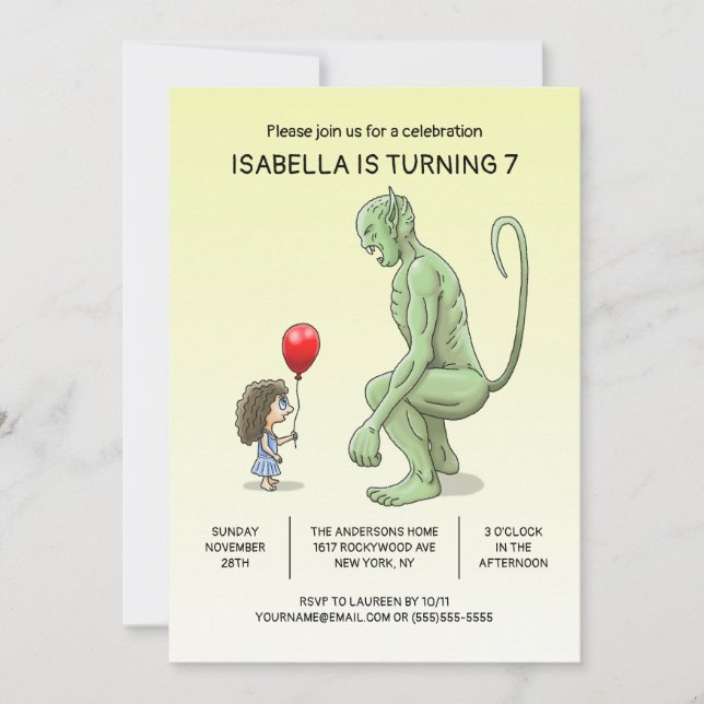Convite de Aniversário da Menina e do Troll (Frente)
