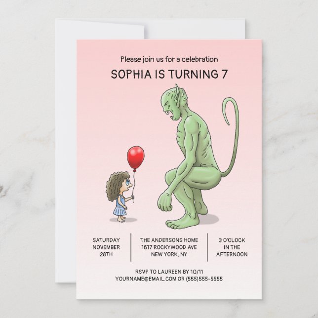 Convite de Aniversário da Menina e do Troll (Frente)