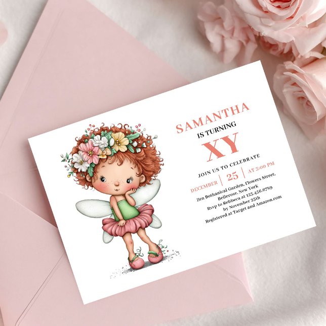 Convite de Aniversário da Menina Fada Caprichosa R (Whimsy Fairy Girl Birthday Pastel Pink invitation)