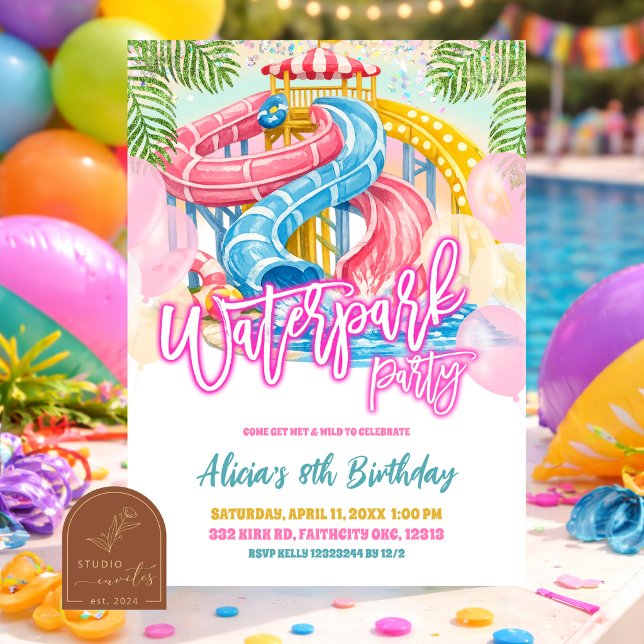 convite de aniversário da menina no parque aquátic (Criador carregado)