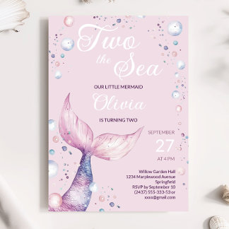 Convite de Aniversário da Menina Sereia Rosa Dois