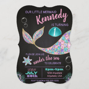Convite de aniversário da Mermaid Chalkboard, bri