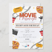 Convite de aniversário da Noite de Filme e Pizza