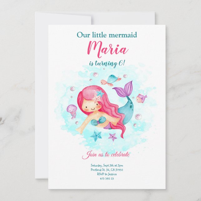 Convite de Aniversário da Nossa Pequena Sereia Men (Frente)