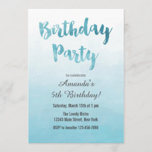 Convite de Aniversário da Ombre Blue Watercolor