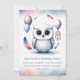 Convite de Aniversário da Pequena Coruja Snowy Boh