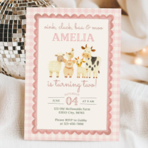 Convite de Aniversário da Pink Farm Menina da Fa