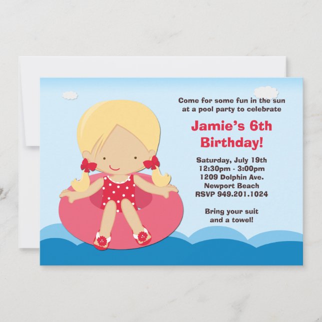Convite de aniversário da Piscina (Frente)