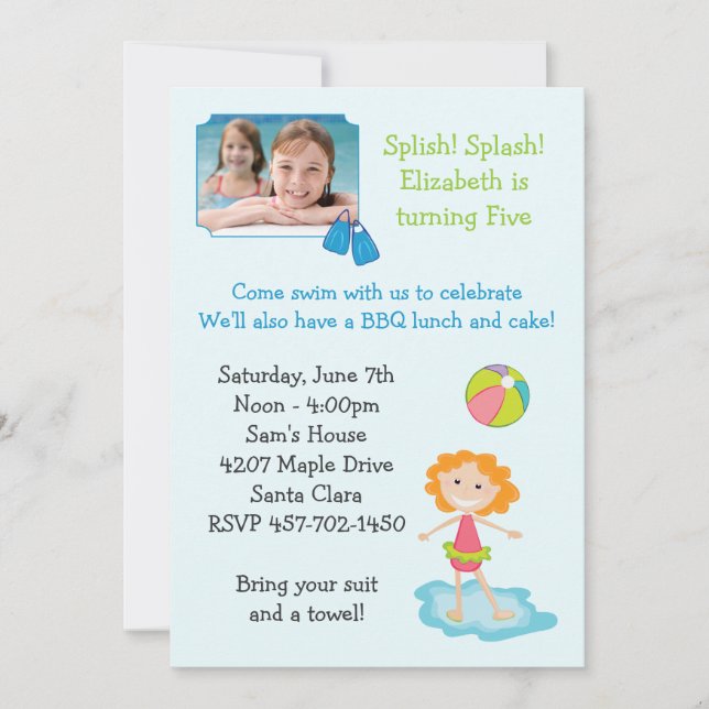 Convite de aniversário da Piscina (Frente)