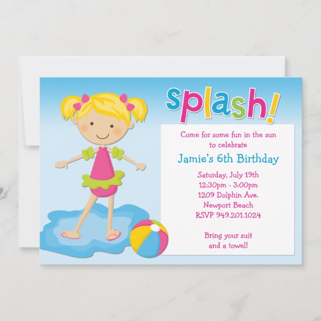 Convite de aniversário da Piscina (Frente)