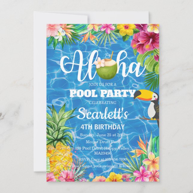 Convite de aniversário da piscina de Aloha no Hava (Frente)