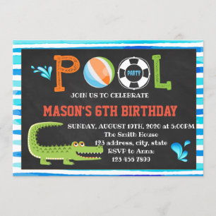 Convite de aniversário da piscina do Alligador