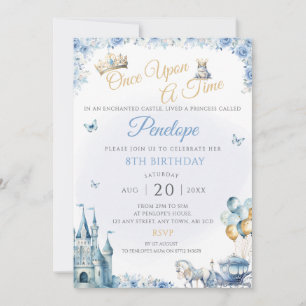 Convite de Aniversário da Princesa Azul Conto de F