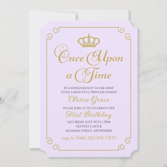 Convite de Aniversário da Princesa Dourada Era Uma (Frente)