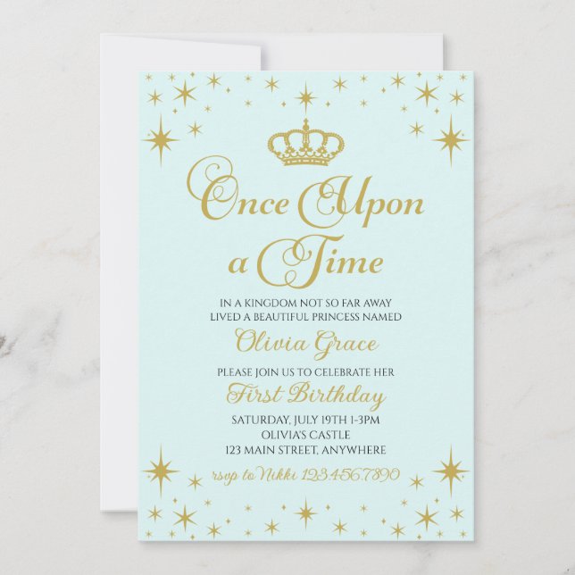 Convite de Aniversário da Princesa Dourada Era Uma (Frente)