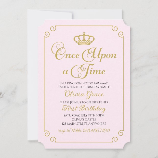 Convite de Aniversário da Princesa Dourada Era Uma (Frente)