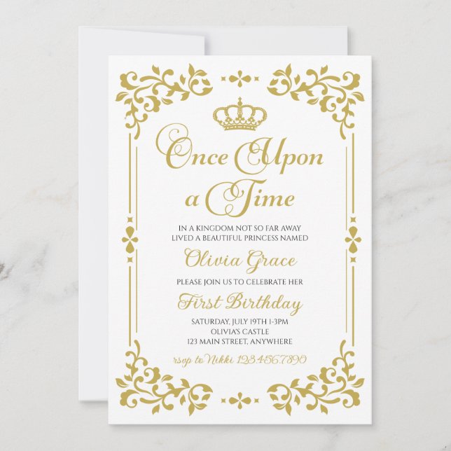 Convite de Aniversário da Princesa Dourada Era Uma (Frente)
