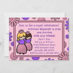 Convite de Aniversário da Princesa Dupla Rosa e P